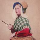 Belgian woman with umbrella and basket